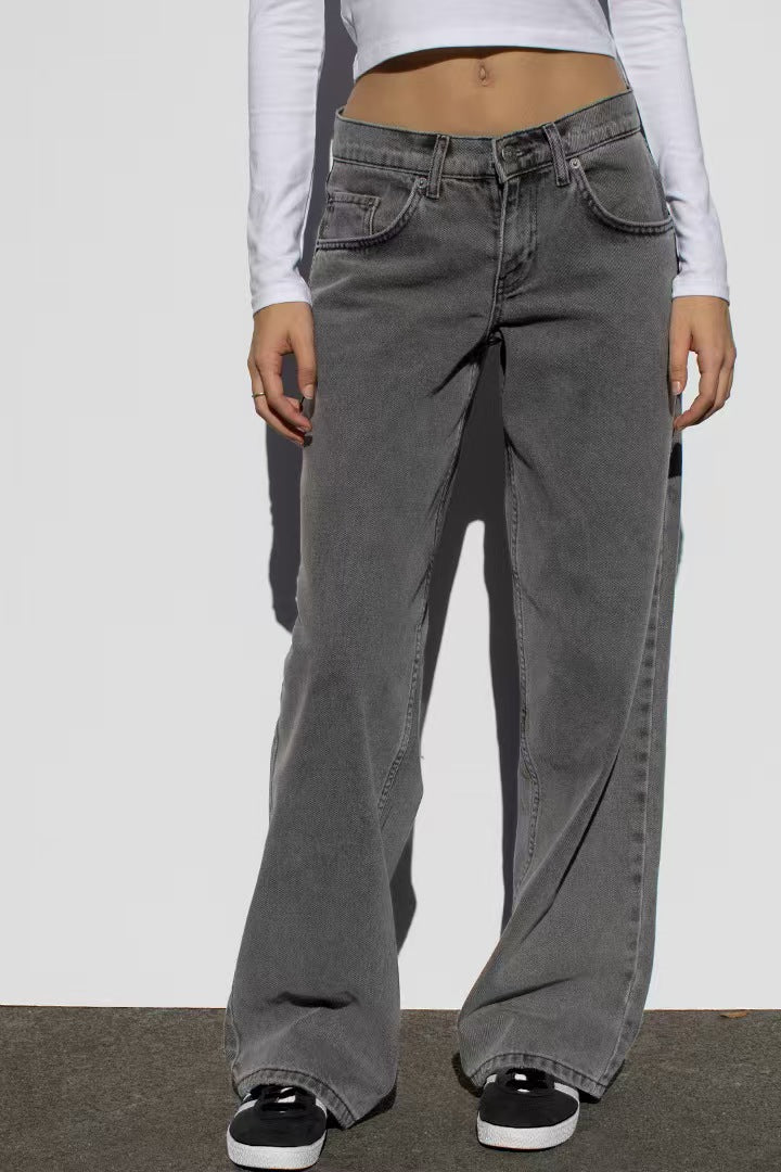 Damen nan weites Denim Hosenmodell mit tiefem Bund und weitem Schlag Drune