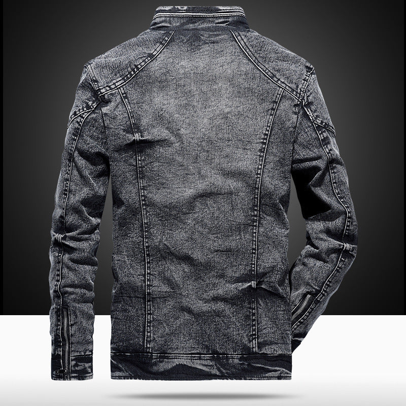 Herren Modische Denimjacke mit Stehkragen Drune