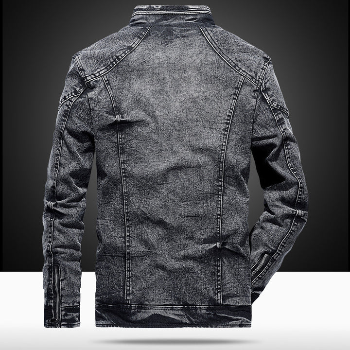 Herren Modische Denimjacke mit Stehkragen Drune