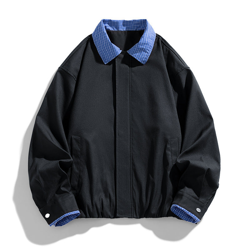 Damen Modische Blousonjacke mit Karo-Kragen Drune