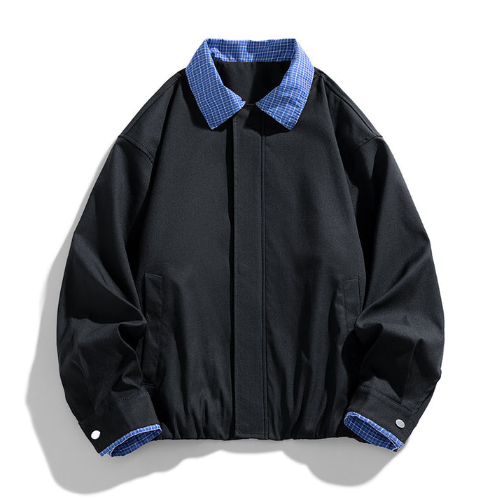 Damen Modische Blousonjacke mit Karo-Kragen Drune