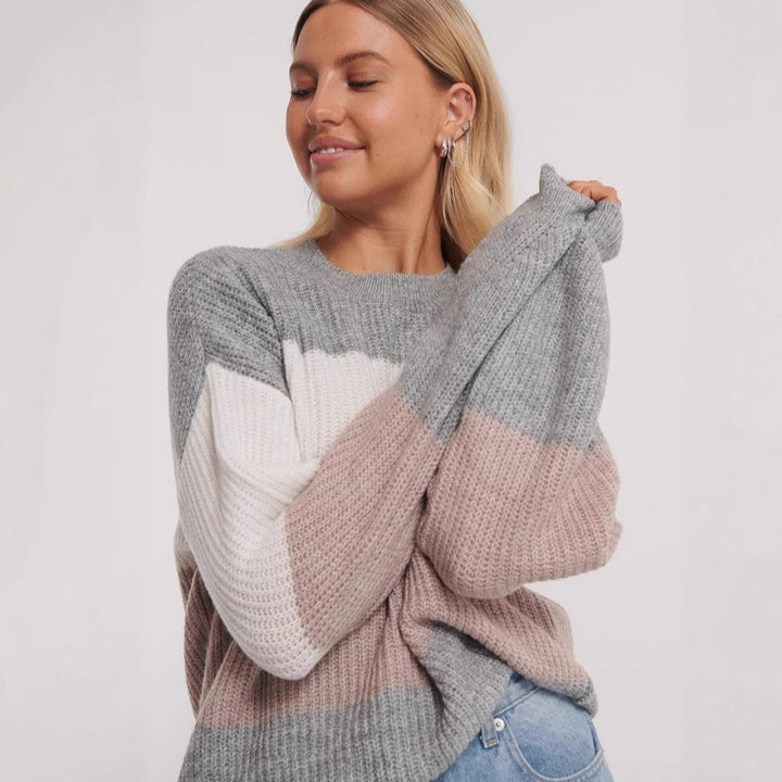 Damen modischer Pullover mit farblich abgestimmtem Blockdesign und lässigem Schnitt Drune