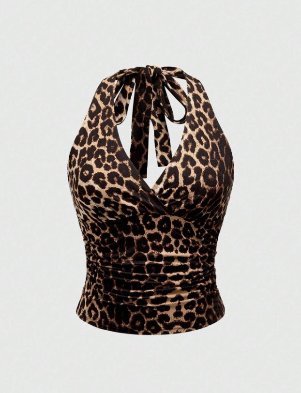 Damen Cut-Out Top mit Leo-Muster Drune