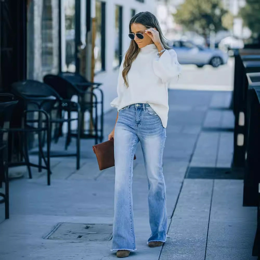 Damen weit geschnittene Bootcut Jeans Drune