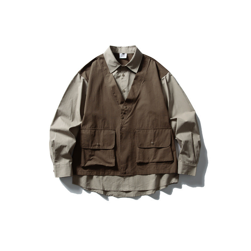 Herren Layering‑Hemd mit integrierter Utility‑Weste und Pattentaschen Drune