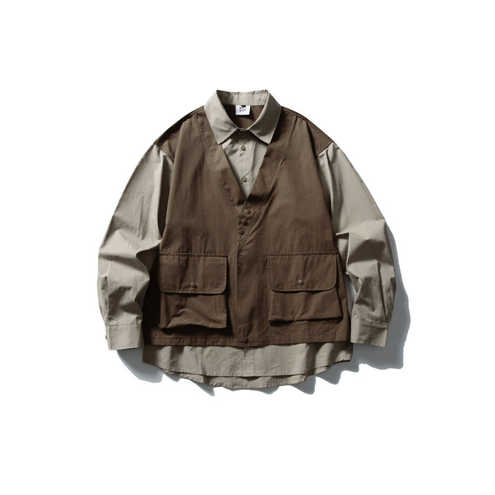 Herren Layering‑Hemd mit integrierter Utility‑Weste und Pattentaschen Drune