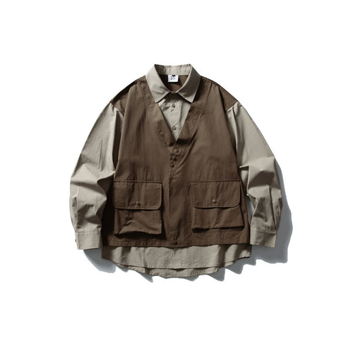 Herren Layering‑Hemd mit integrierter Utility‑Weste und Pattentaschen Drune