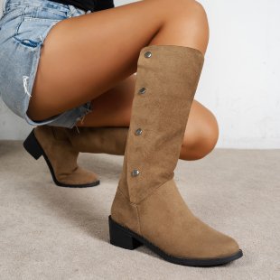 Damen Elegante Stiefel aus weichem Wildleder mit modischen Knopfdetails Drune