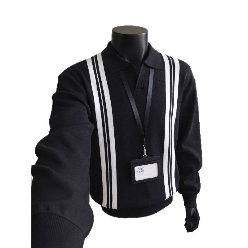Herren Lässiger Pullover mit V-Ausschnitt und Streifen Drune
