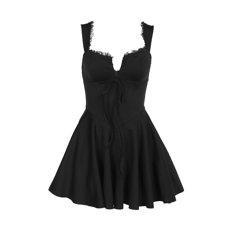 Damen verspieltes Minikleid mit tiefem Ausschnitt und Rüschendetails Drune