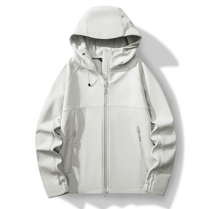 Herren Atmungsaktive Softshell-Hybridjacke mit Kapuze, Fleece-Innenfutter und Zwei-Wege-Reißverschluss Drune