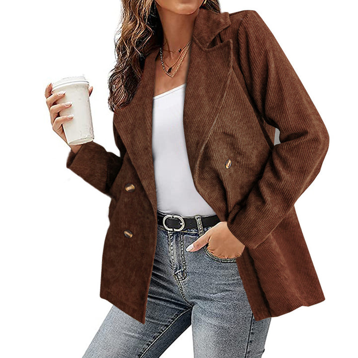Damen Kunstleder-Blazerjacke mit doppelt gestepptem Kragen und modischem Schnitt Drune