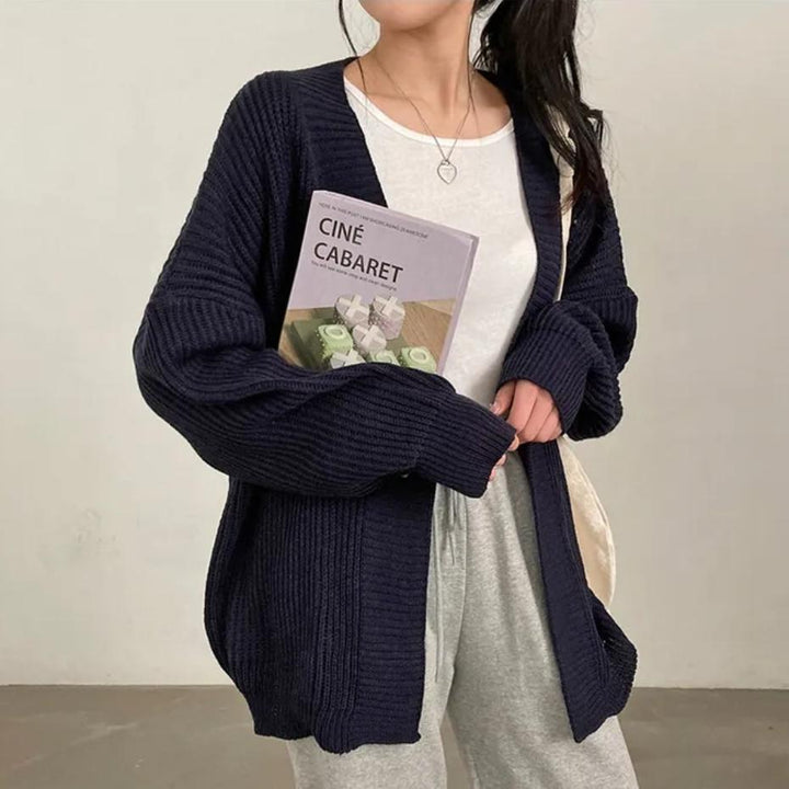 Damen kuschelige Strickjacke mit oversized Ärmeln und feiner Rippstruktur Drune