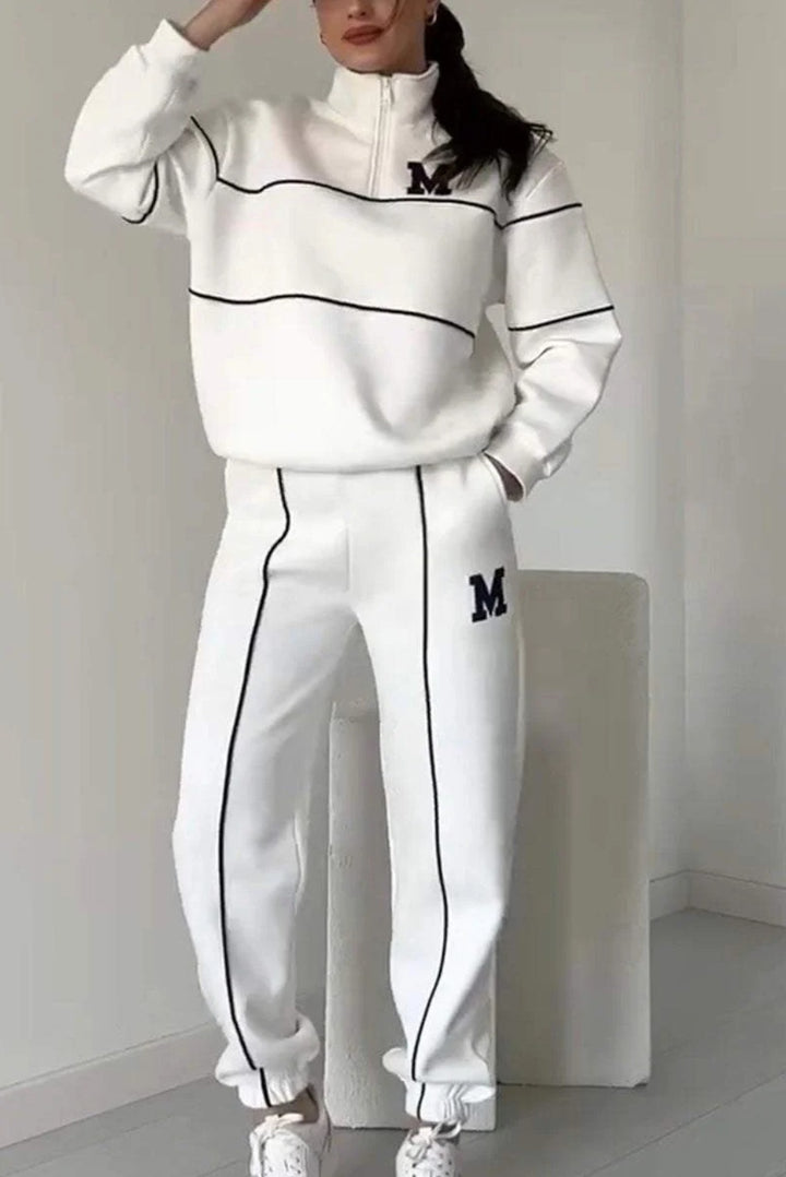 Damen sportliches Loungewear-Set mit Halbreissverschluss und elastischem Bund Drune