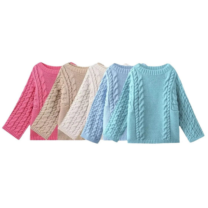 Damen kuscheliger Strickpullover mit Zopfmuster und weitem Schnitt Drune