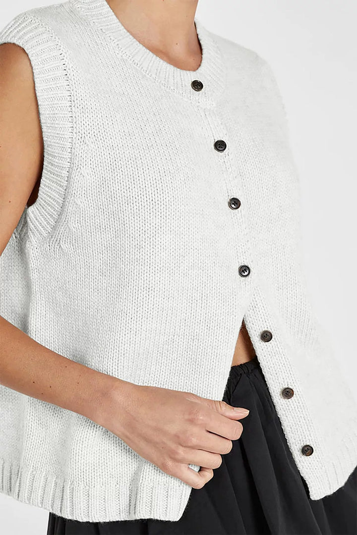 Damen gestrickte ärmellose Knopf-Weste mit Rippkragen Drune