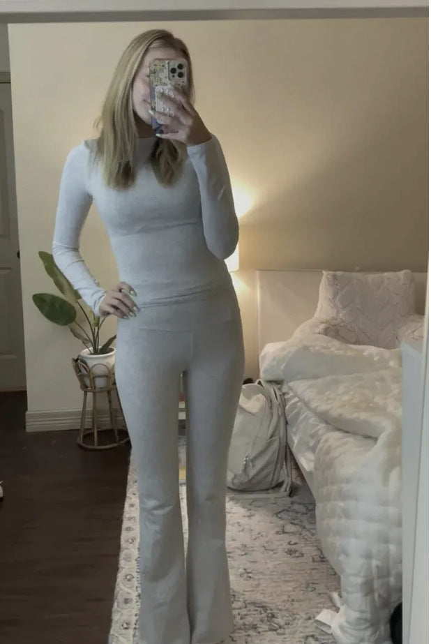 Damen Fitted Langarm Crop Top und Hochbund Leggings Set aus Functional Jersey Drune