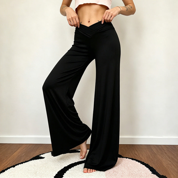 Damen nan weite Palazzo-Hose mit V-förmiger Bundnaht und elastischem Stretch-Jersey Drune