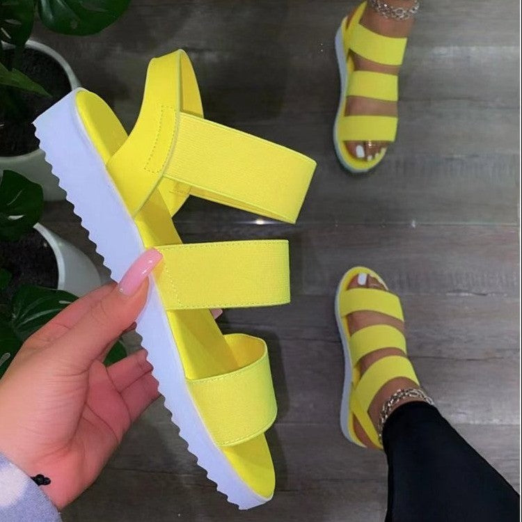 Damen bequeme Riemensandalen mit breiten elastischen Riemen und flexibler Sohle Drune