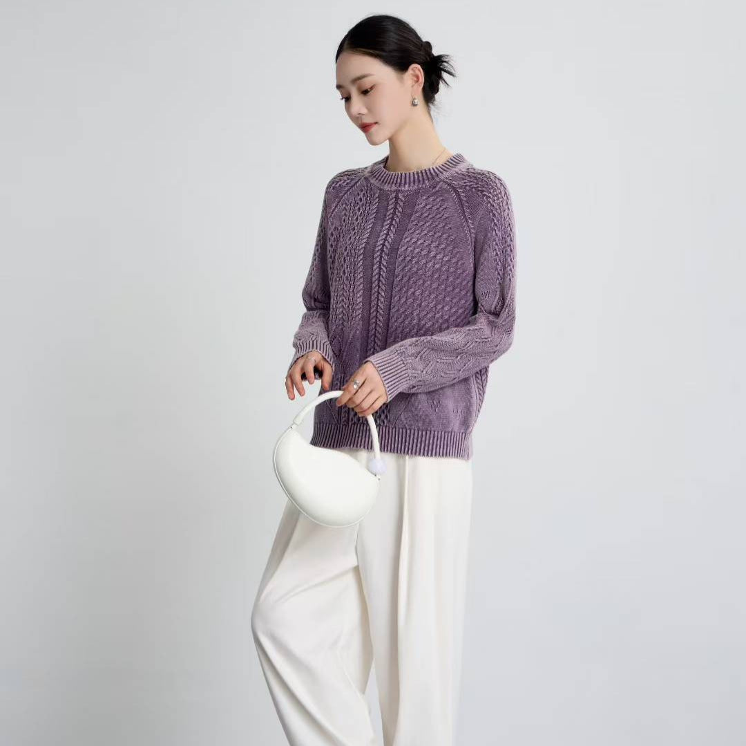 Damen Grobstrickpullover mit einzigartigem Zopfmuster und lässigem Schnitt Drune