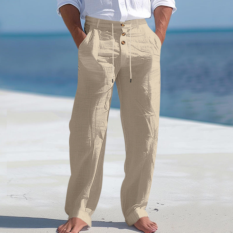 Herren lässige Hose mit hohem Bund und bequemen Taschen Drune