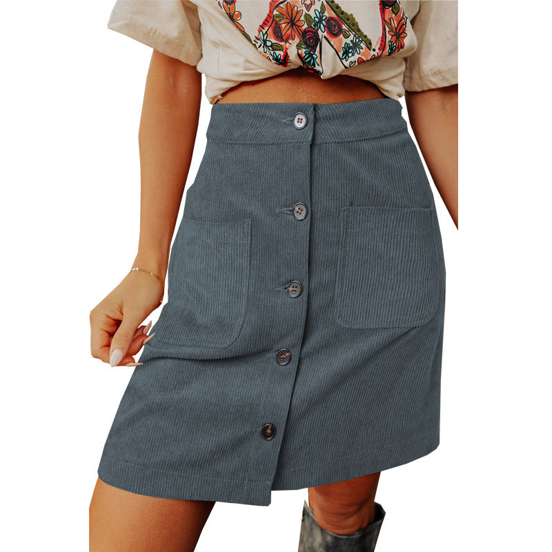 Damen Cordrock mit Knopfdetails und praktischen Taschen Drune