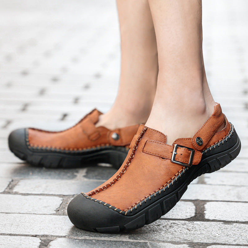 Herren Clogs aus hochwertigem Leder mit komfortablem Riemen und rutschfester Sohle Drune