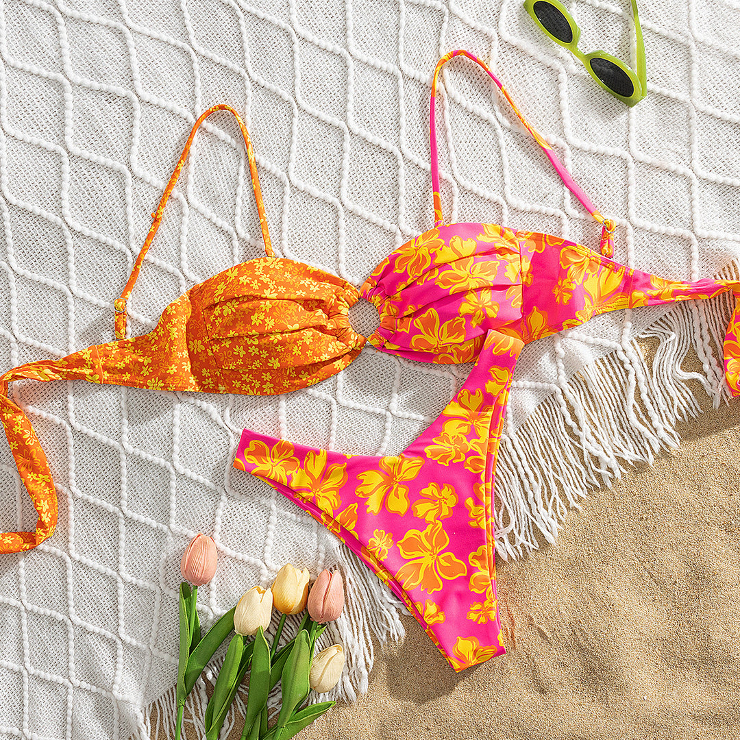 Damen Triangel-Bikini mit floralen Mustern Drune