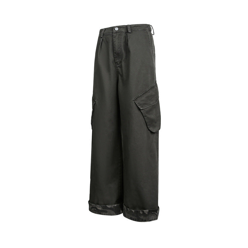 Damen Cargo-Hose im Wide‑Leg‑Cut mit aufgesetzten Klappentaschen und umgeschlagenem Saum Drune
