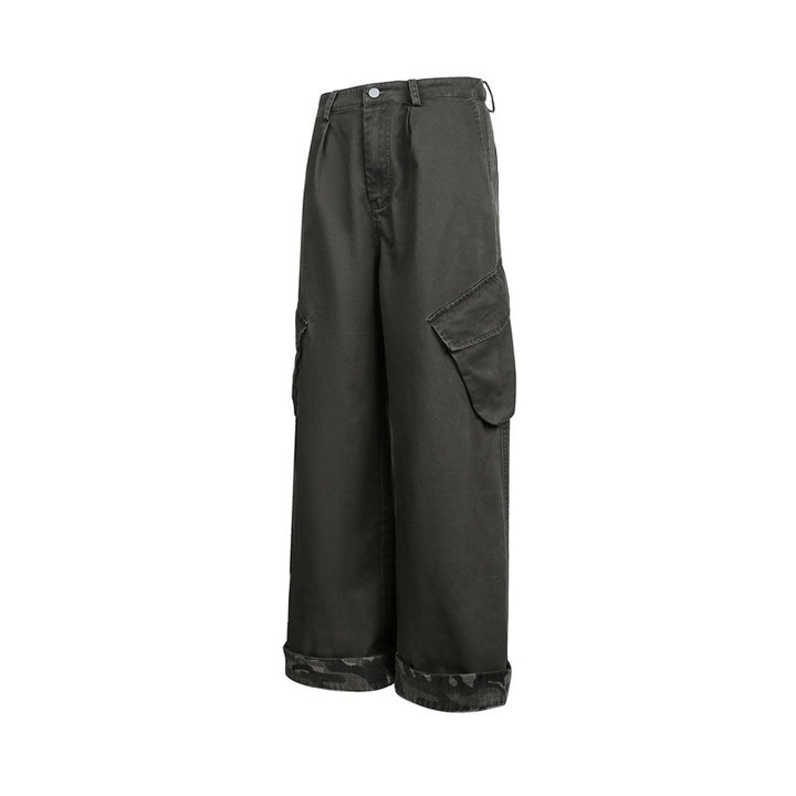Damen Cargo-Hose im Wide‑Leg‑Cut mit aufgesetzten Klappentaschen und umgeschlagenem Saum Drune