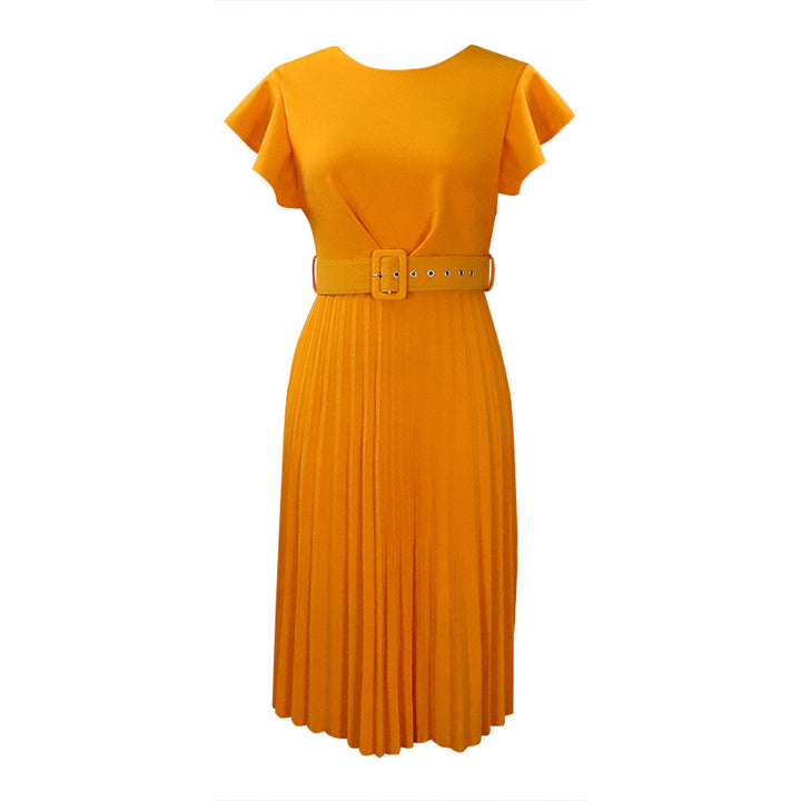 Damen Plissee Kleid mit gefaltetem Rock und Gürtel Drune