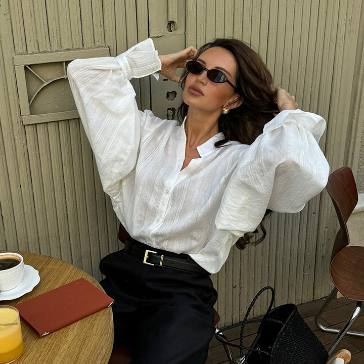 Damen elegante Bluse mit voluminösen Ärmeln Drune