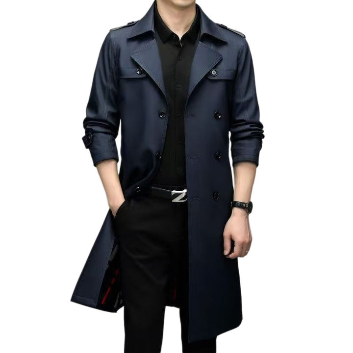 Herren Doppelreihiger taillierter Trenchcoat mit Schulterklappen Drune
