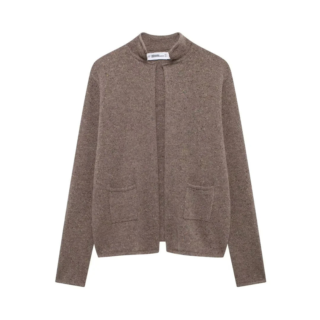 Damen nan offener Strickcardigan mit Stehkragen und aufgesetzten Taschen Drune