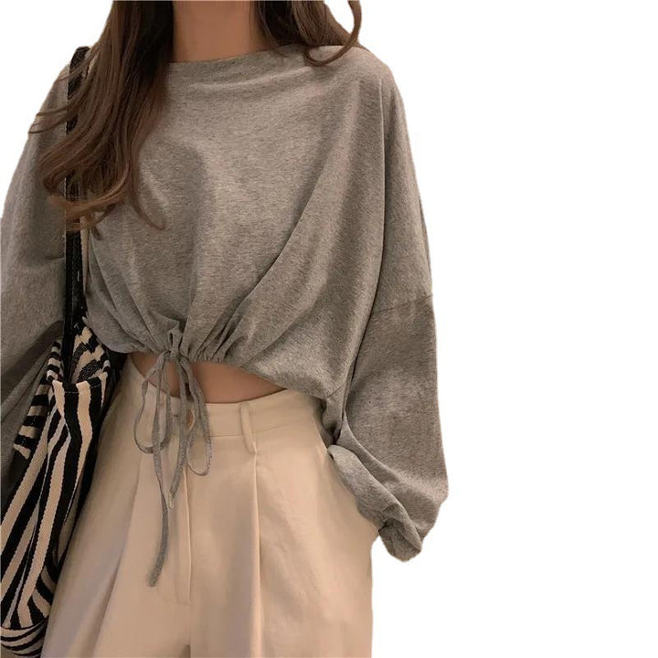 Damen Cropped Sweatshirt mit innovativem Kordelzug und oversized Ärmeln Drune