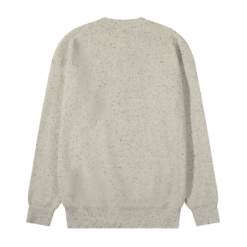 Unisex Großer Rundhals‑Strickpullover aus Mélange‑Garn mit abgesenkter Schulter Drune