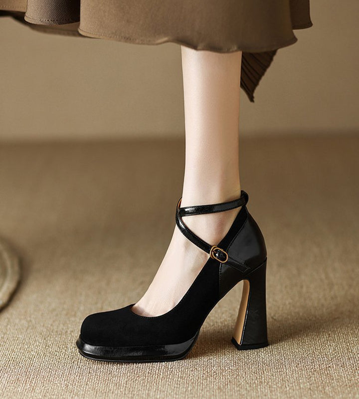 Damen elegante Mary Jane Pumps mit luxuriösem Blockabsatz Drune