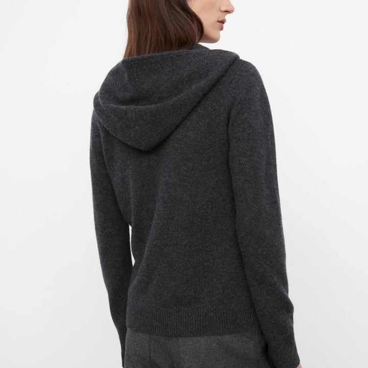 Damen eleganter Strickpullover mit Kapuze und halbem Reißverschluss Drune