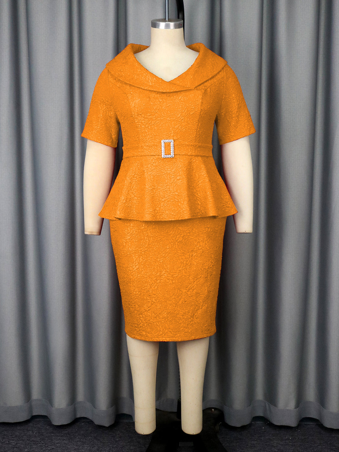 Damen Elegantes Peplum-Kleid mit schickem Kragen und glitzerndem Gürteldetail Drune