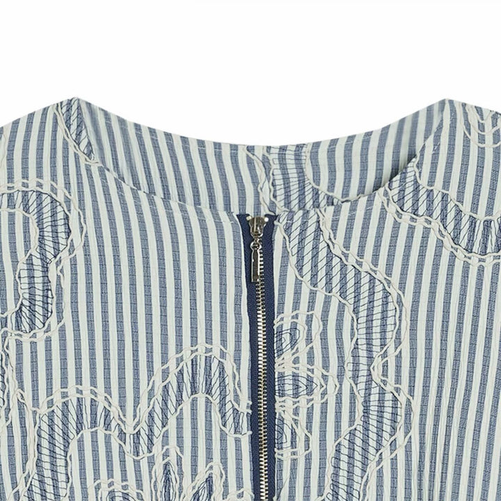 Damen 200+ gestreifte bestickte Blousonjacke mit durchgehendem Reißverschluss Drune