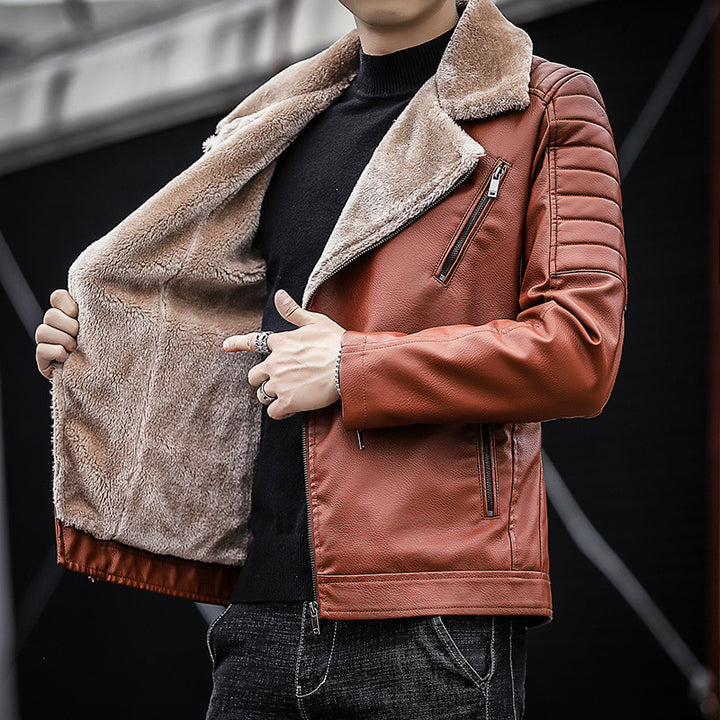 Herren Piloten-Lederjacke mit Teddyfutter, breitem Umlegekragen und gesteppter Ärmeldetail Drune