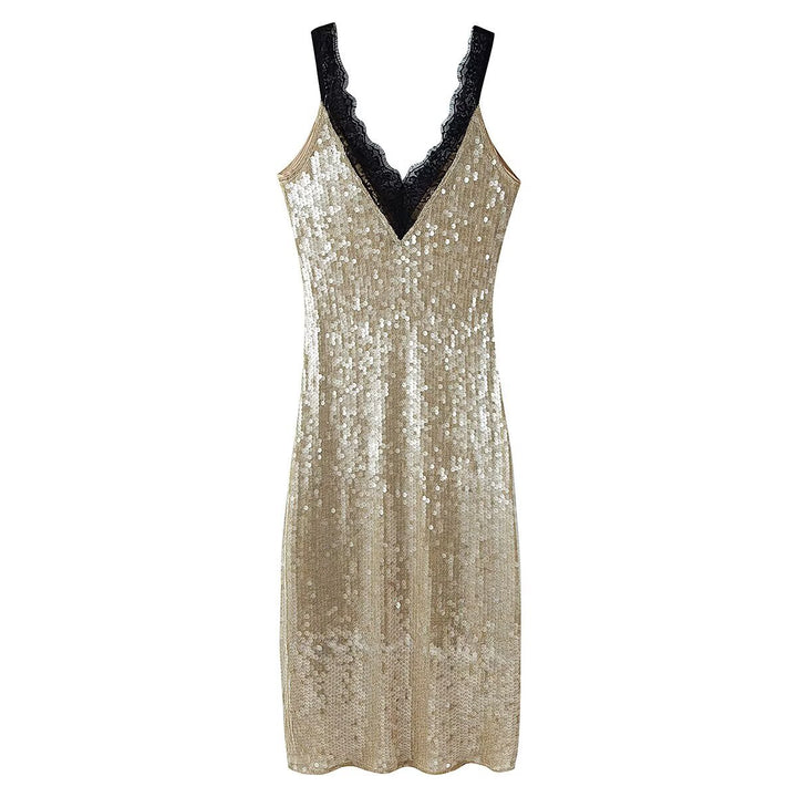 Damen glamouröses Abendkleid mit Pailletten und Spitzenverzierung Drune