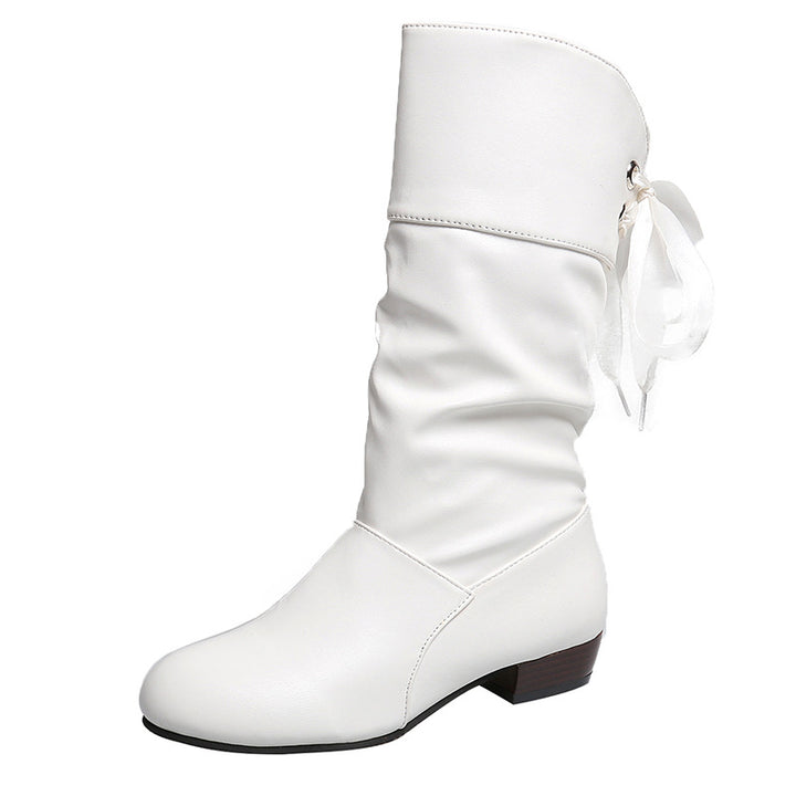Damen Raffinierte Stiefel mit mittelhohem Schaft, weicher Raffung und dekorativer Schleifenbindung Drune