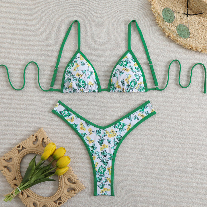 Damen Triangel-Bikini-Set mit floralem Muster und verstellbaren Trägern Drune