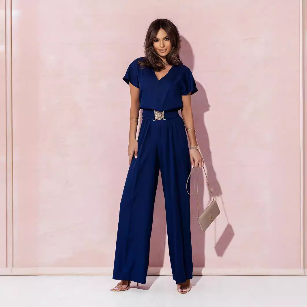 Damen Jumpsuit mit weitem Bein und trendigem Gürtel Drune