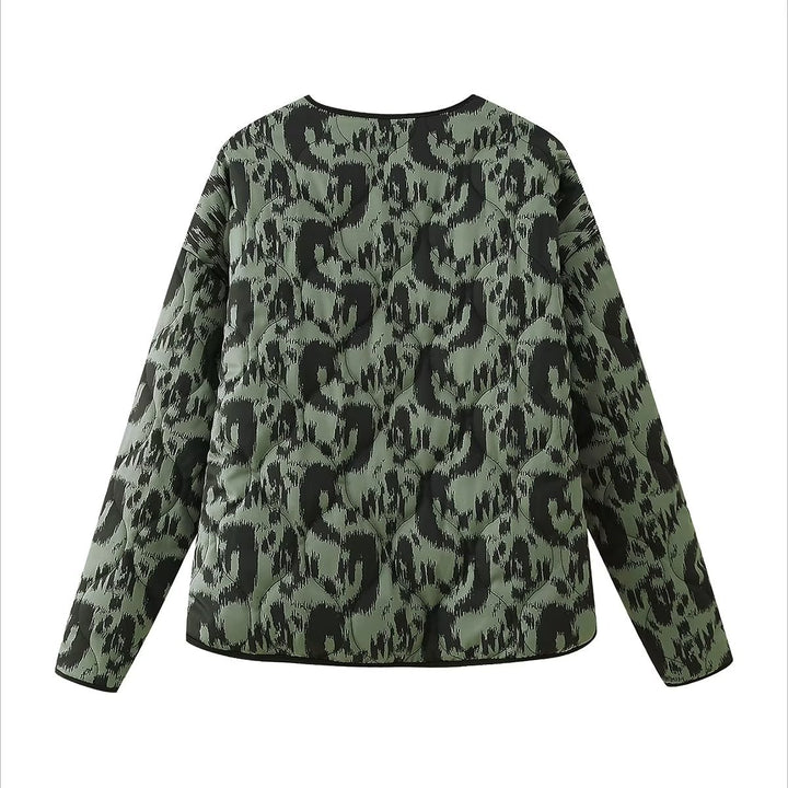 Damen nan gesteppte Ikat-Print Steppjacke mit Rundhalsausschnitt, kontrastpaspel und aufgesetzten Taschen Drune