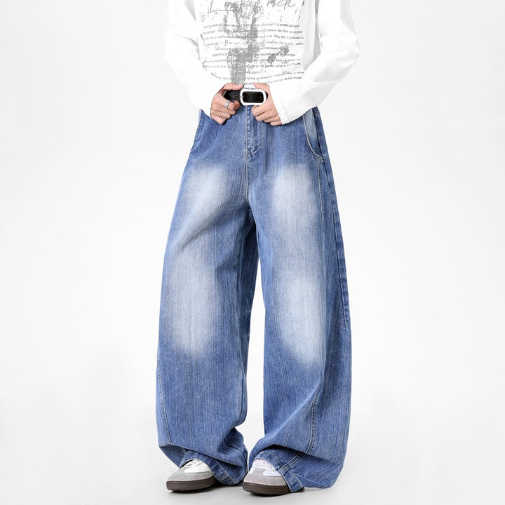 Herren Extraweite Baggy-Jeans mit extrem weitem Bein, tiefem Schritt & markanter Used-Waschung Drune