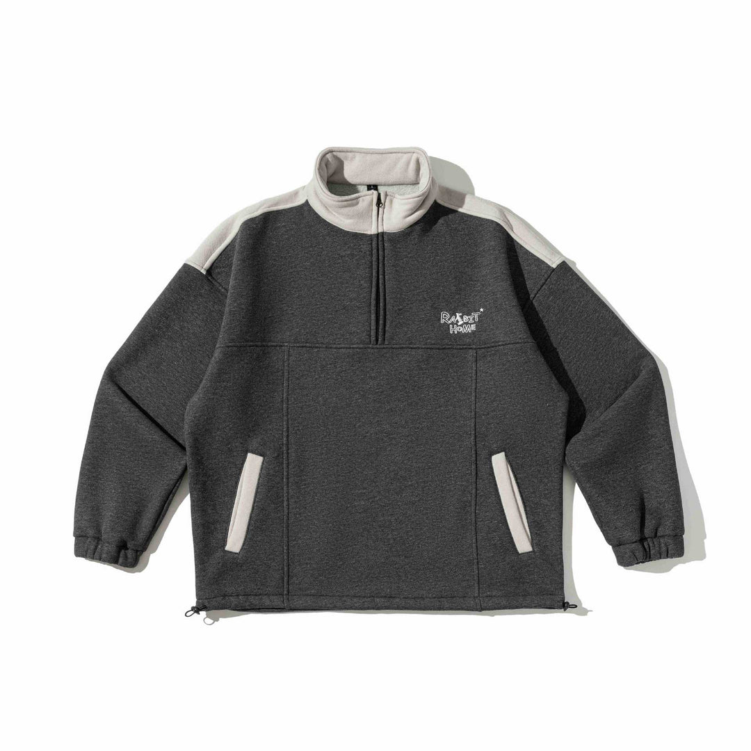 Unisex Halbzip-Sweatshirt im Oversize-Boxy-Schnitt mit hohem Stehkragen und Kängurutasche Drune