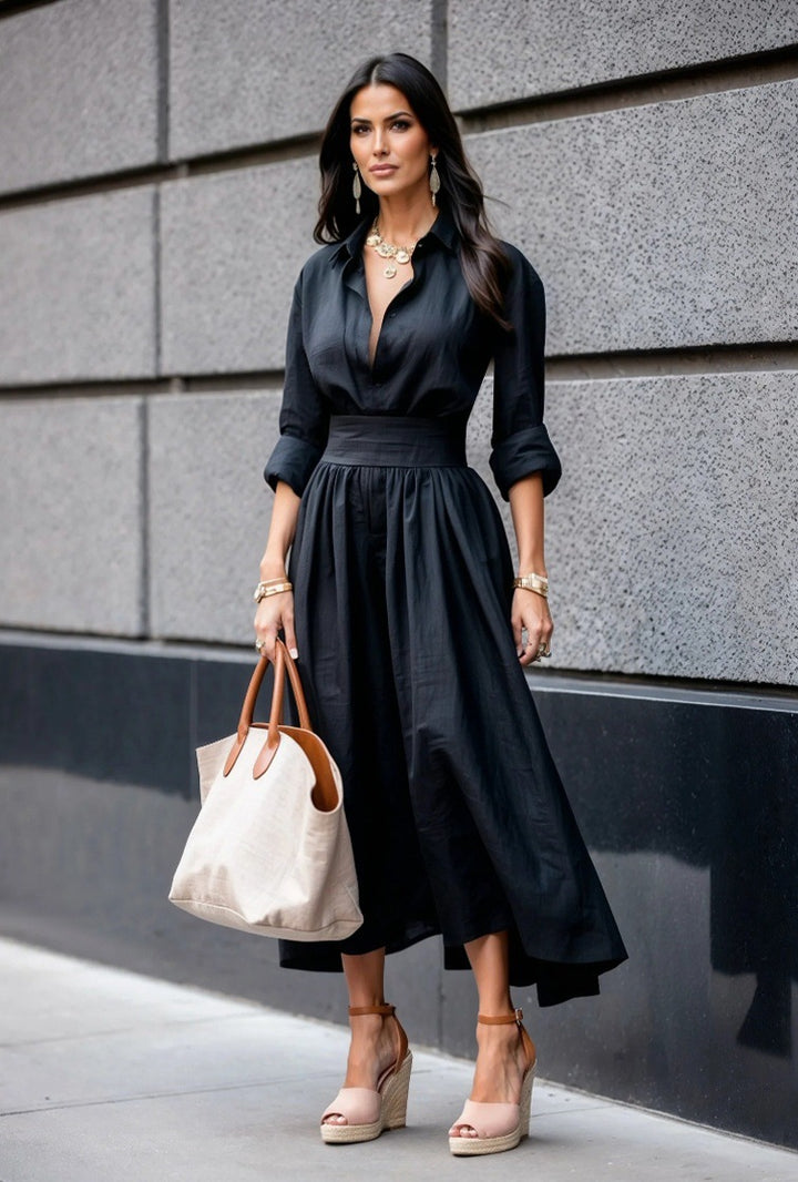 Damen Hemdkleid mit asymmetrischem Saum und tailliertem Schnitt Drune