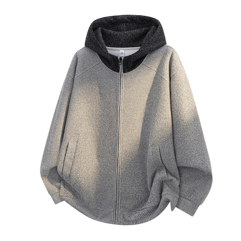 Damen Oversize Strick-Kapuzenjacke mit durchgehendem Reißverschluss, Kontrastkapuze & geripptem Strukturmix Drune
